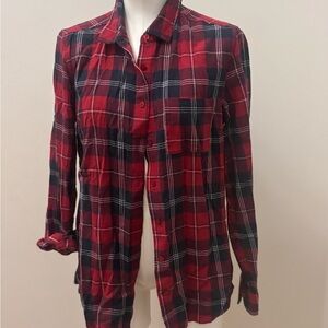 Garnet Hill Red and Black Plaid Button-Up Shirt
